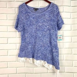 INC Blue Lace Knit Asymmetrical Top Sz 0X 2X